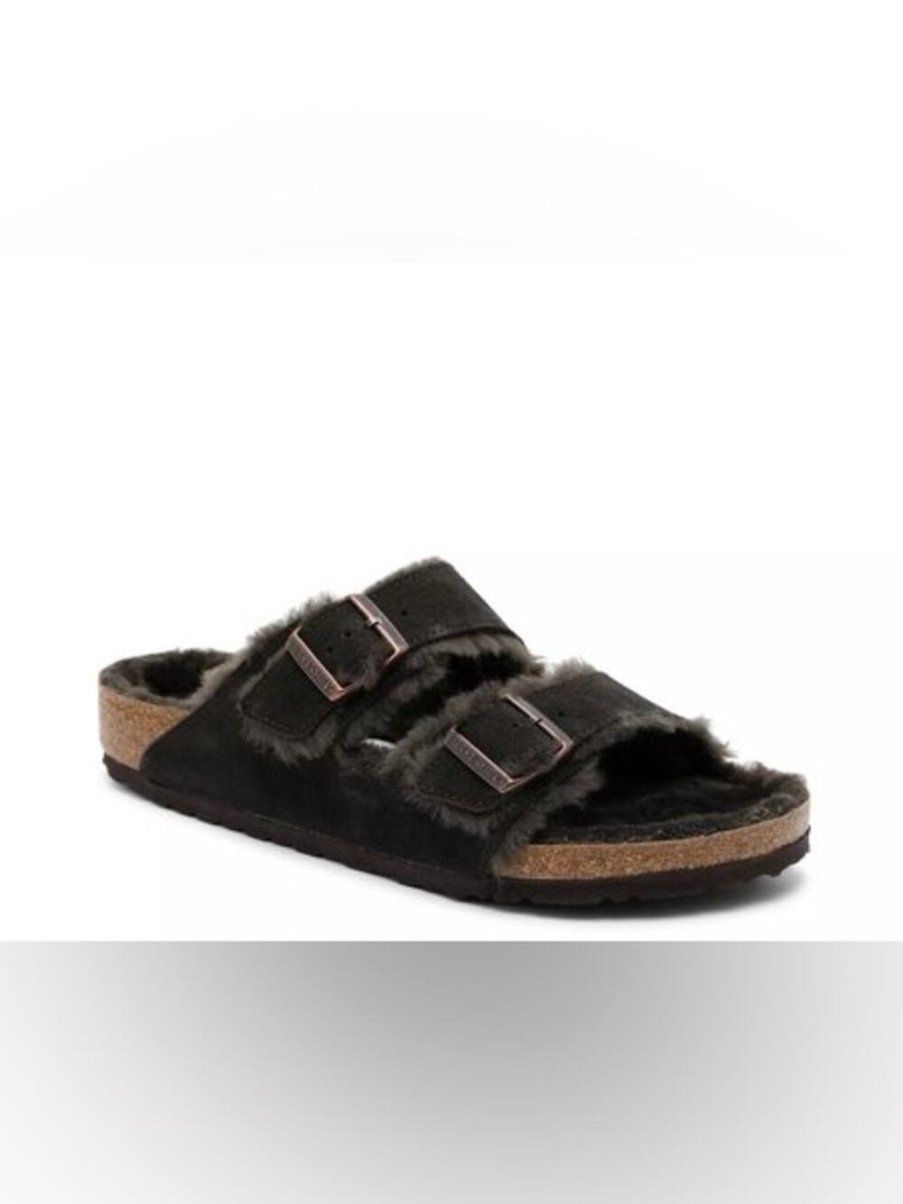 Birkenstock Arizona Shearling Slide Sandals Suede Leather Dark Brown Size 42